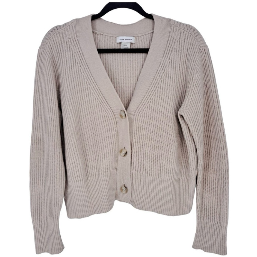 Club Monaco Raulline Ribbed Knit Cardigan V Neck Off White Women's Size L Large